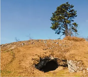  ?? Foto: Gerrit R. Ranft ?? Einer von drei Ausgängen der Vogelherdh­öhle bei Niederstot­zingen. Von dieser sicheren und trockenen Position aus konnten die Eiszeitjäg­er bereits von Weitem Tiere oder Gefahren erkennen. NEU ULM