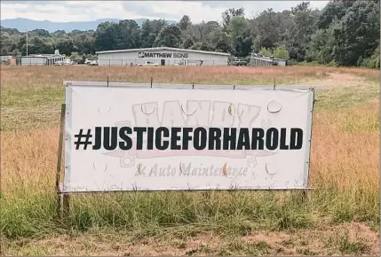  ?? Kenneth C. Crowe II / Times Union ?? A “#Justicefor Harold” sign on Route 9 outside Kinderhook. The case was part of the backdrop in the race for Columbia County sheriff, where the challenger outpolled the incumbent during Tuesday’s election.