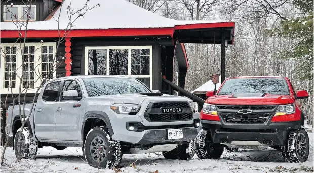  ?? PHOTOS: DEREK MCNAUGHTON / DRIVING. CA ?? Our Derek McNaughton and Costa Mouzouris each spent a week testing the 2017 Toyota Tacoma TRD Pro and the Chevrolet Colorado ZR2.