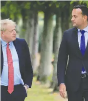  ?? NOEL MULLEN / POOL / AFP VIA GETTY IMAGES ?? Britian’s Prime Minister Boris Johnson, left, and Ireland’s Prime Minister, Leo Varadkar met last week to try to come up with a solution to the Ireland-Northern Ireland Brexit impasse.