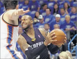  ?? PHOTOS BY NIKKI BOERTMAN/THE COMMERCIAL APPEAL ?? Grizzlies forward James Johnson played just six minutes in Game 1 against the Oklahoma City Thunder but did account for 4 points and one rebound.