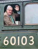  ?? steve toWn ?? Sir William mcalpine on the footplate of Flying Scotsman on april 13 2017 at the Bluebell railway.