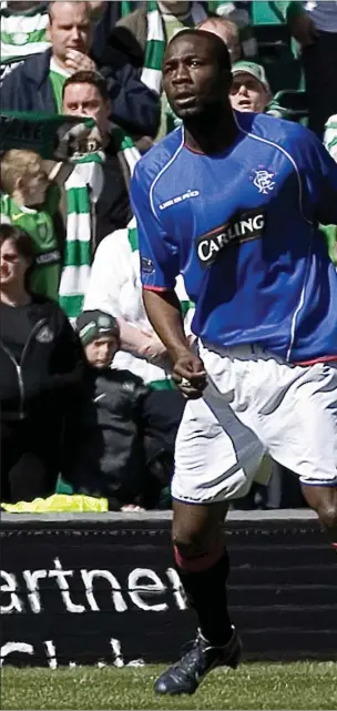  ?? ?? Moses Ashikodi made his debut for Rangers under Alex McLeish in an Old Firm match at Celtic Park back in 2006