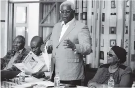  ??  ?? Zanu-PF secretary for administra­tion Cde Ignatius Chombo stresses a point during a commissari­at workshop on voter education and registrati­on at Bulawayo Polytechni­c yesterday. Following proceeding­s (from left) are Bulawayo party provincial chairman,...