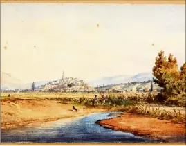  ?? ?? Une aquarelle représenta­nt Cagnes et l’embouchure de la Cagne vers 1850.