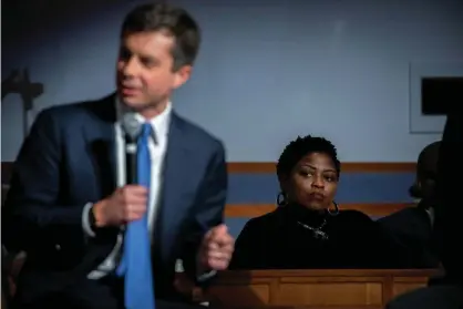  ?? Photograph: Logan Cyrus/AFP via Getty Images ?? Pete Buttigieg speaks at Greenleaf Christian Church in Goldsboro, North Carolina on Sunday.