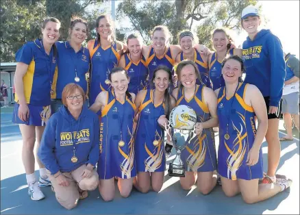  ?? ?? All smiles: The Lancaster girls after prevailing by a goal in the 2014 Kyabram District League grand final.