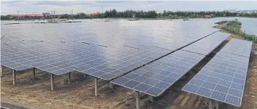  ?? SOMCHAI POOMLARD ?? A privately owned solar farm in Samut Sakhon. Solar panel owners have limited sales to state grids.