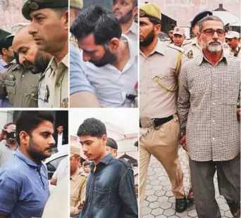  ?? PTI ?? The prime accused in the Kathua rape and murder case, Sanji Ram (right) and other accused being produced in Kathua district court, about 85km from Jammu yesterday.