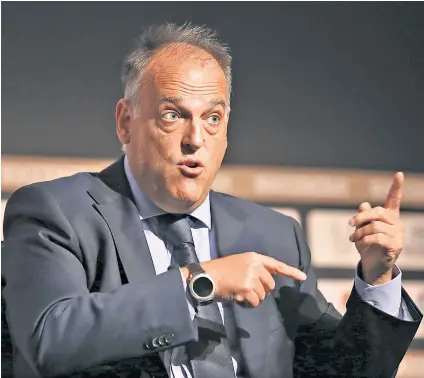  ??  ?? Speaking out: Javier Tebas, the president of La Liga, accused City and PSG of ‘peeing in the swimming pool’ yesterday