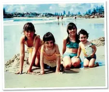  ??  ?? BEACH BABE: Kathy with her Byron Bay hunks and as a girl, far left, on a family beach holiday