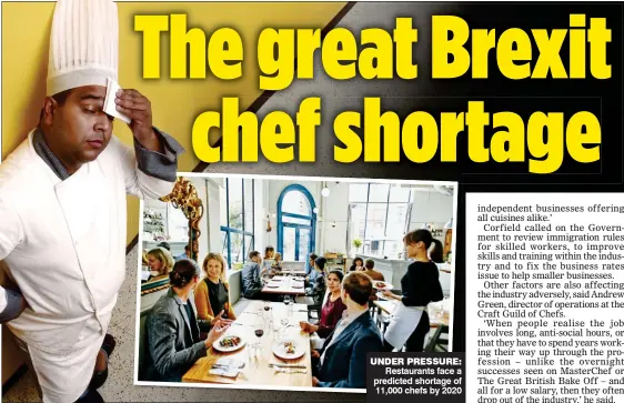  ??  ?? UNDER PRESSURE: Restaurant­s face a predicted shortage of 11,000 chefs by 2020