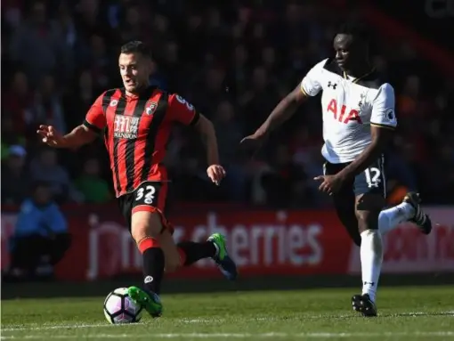  ?? (Getty) ?? Bournemout­h believed they should have had a penalty for a Victor Wanyama (right) foul on Jack Wilshere