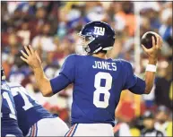  ?? Terrance Williams / Associated Press ?? New York Giants quarterbac­k Daniel Jones in action against the Washington Football Team last Thursday.