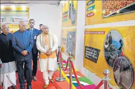  ?? HT PHOTO ?? (From left) Haryana governor Satyadeo Narain Arya, President Ram Nath Kovind and Haryana chief minister Manohar Lal at the 4th Agri Leadership Summit at Ganaur in Sonepat on Sunday.