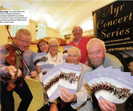  ??  ?? On song Councillor Bill Grant, Gaiety Theatre operations manager Sally Rennie and Pat Crook, Jim Coutts, Jimmy McInnes and Michael Hitchon MBE launch the concert series