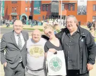  ??  ?? Hoopy daysFrom the left is Celtic Foundation CEO Tony Hamilton, Loaves and Fishes chairman Denis Curran MBE, Tara Maguire and John Park