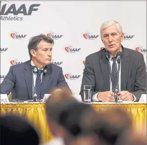  ??  ?? LAYING DOWN THE LAW: IAAF president Seb Coe (left) and Rune Andersen