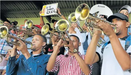  ?? Pictures: FREDLIN ADRIAAN ?? MERRY MUSIC: The St George’s Brass Band in action at the SA v Australia match at St George’s Park