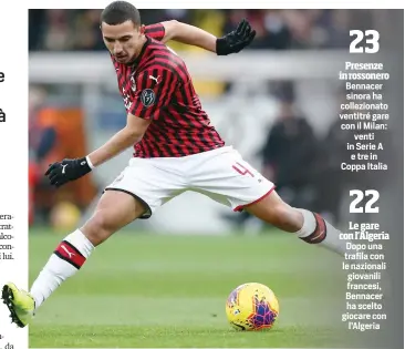  ??  ?? Ismael Bennacer, 22 anni, centrocamp­ista del Milan e dell’Algeria: prima stagione in rossonero