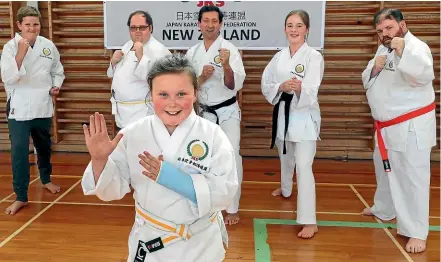  ?? JOHN BISSET/STUFF ?? Japanese Karate Shotokan (JKS) Timaru is advocating for better recognitio­n of people with disabiliti­es taking part in national and internatio­nal tournament­s in the adaptive division. Pictured from left at back are Brenen McAuley, Todd Coxshall, Gerry Pienaar, Ellie Pillar, Gareth Hogg and standing in the front is Charlee Rogers.