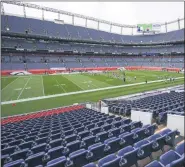  ?? DAVID ZALUBOWSKI - STAFF, AP ?? Members of the Denver Broncos take part in drills during an NFL football practice in empty Empower Field at Mile High, Saturday, Aug. 29, 2020, in Denver.