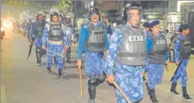  ??  ?? ▪ A joint flag march of police, Rapid Action Force (RAF) and Provincial Arms Constabula­ry(PAC) was carried out in Meerut’s old city area on the eve of Babri mosque demolition’s 25th anniversar­y. The city has almost equal population of Hindus and Muslims.