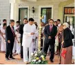  ??  ?? Master Weerasingh­am, Tiddy Wijeratne (partially hidden ) and Beryl Dias Abeyasingh­e in line to light the oil lamp at the 70th Independen­ce Day celebratio­n in 2018. Don Abey had been called to rest by then.