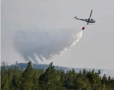  ?? Foto: dpa/Maja Suslin ?? Ein Löschflugz­eug bekämpft ein Feuer unweit der schwedisch­en Stadt Ljusdal.