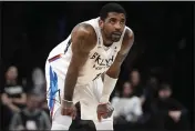  ?? FRANK FRANKLIN II — THE ASSOCIATED PRESS FILE ?? The Brooklyn Nets’ Kyrie Irving rests during the first half against the Detroit Pistons on Jan. 26in New York.