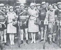  ??  ?? Hubert Opperman (second rider from left) with the other three members of the Australian cycling team at the start of the 1928 Tour de France.