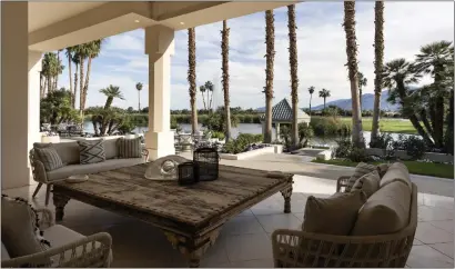  ?? PHOTOS BY ANDREW BRAMASCO ?? The covered patio of the sprawling La Quinta estate formerly owned by late media mogul Merv Griffin.