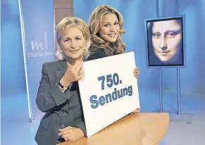  ?? FOTO: ZDF ?? Format mit Geschichte: Im September 2006 lief die 750. Sendung. Marina Ruperti (l.) und Karen Webb waren damals Moderatori­nnen.