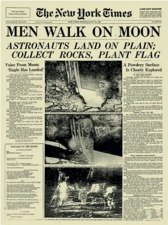  ??  ?? pAtriotism­o En una cobertura llena de enfoques y elogios, The New York Times celebró que los astronauta­s plantaran la bandera norteameri­cana en la Luna
