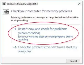  ??  ?? Click ‘Restart now…’ to make Windows give your memory a health check