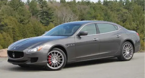  ?? MARK RICHARDSON PHOTOS ?? The Maserati Quattropor­te is a good looking car, though the portholes are reminiscen­t of a Buick. The "grigio maratea" paint costs an additional $2,450.