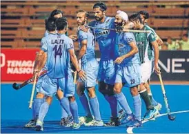  ?? HOCKEY INDIA PHOTO ?? The Indian hockey team celebrates after scoring a goal against Pakistan.