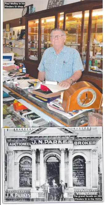  ?? ?? Paul Molloy in his Flinders St shop.
The grand facade on 283 Flinders St in the 1920s