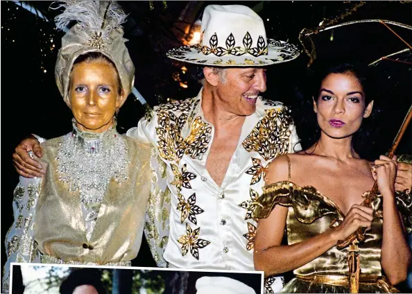  ?? ?? LAVISH PARTIES: Colin and Anne, top left, with Bianca Jagger on Mustique. Left: Lord Glenconner with Princess Margaret on Martinique