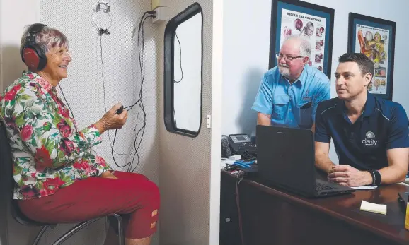  ?? WORKING TOGETHER: Clarity Hearing Solutions’ Grant Collins ( a partnershi­p with Legacy. with Townsville War Widows president Wilma Kent and Legacy’s Doug Millican. Clarity has establishe­d Picture: SCOTT RADFORD- CHISHOLM ?? right)