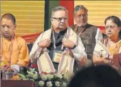  ?? RAJ K RAJ/HT PHOTO ?? (From left) Uttar Pradesh CM Yogi Adityanath, Chhattisga­rh CM Raman Singh and Rajasthan CM Vasundhara Raje and Bihar deputy CM Sushil Lumar Modi (rear) at the BJP’s national executive meet in New Delhi on Monday.