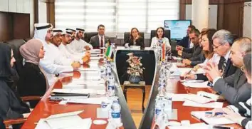  ??  ?? Egyptian Prime Minister Sharif Esmail during a meeting with a UAE delegation led by Mohammad Abdullah Al Gergawi in Cairo on Tuesday. WAM