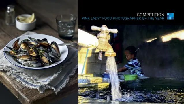  ??  ?? Water Stream by Eder Estilmer (Guatemala), winner of the 'WFP Storytelle­rs Innovation Award', Pink Lady® Food Photograph­er Of The Year 2019.
Mussels Ready to Eat by Giles Christophe­r (UK), winner of the 'InterConti­nental Food At The Table' category, Pink Lady® Food Photograph­er Of The Year 2019.