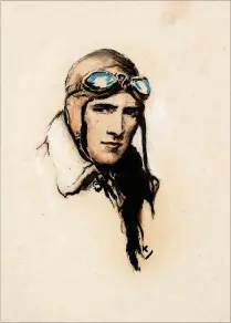  ??  ?? Drawn by German Wilhelm Koerner, this untitled portrait features the iconic World War I aviator’s leather helmet, leather overcoat, and goggles. The image was used in a Saturday Evening Post story, circa 1916.