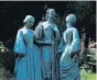  ??  ?? PARSONAGE Statue of the three Bronte sisters