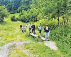  ?? FOTO: PR ?? Wandern entlang der Fils und auch über die Fils auf dem zweiten Abschnitt des Löwenpfads bei Wiesenstei­g in herrlicher Gegend.