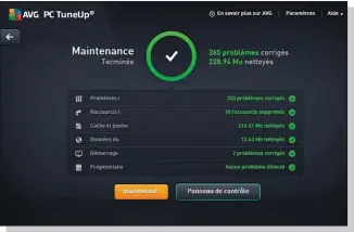  ??  ?? Parmi les nombreuses fonctions offertes par AVG TuneUP, la maintenanc­e en un clic se révèle d'une efficacité redoutable. De quoi connaître l’état de santé de votre ordi en un seul coup d’oeil.