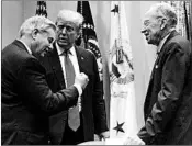  ?? ANDREW HARNIK/AP ?? President Donald Trump greets Sen. Lindsey Graham, RS.C., and Sen. Chuck Grassley, R-Iowa, right, on Friday.