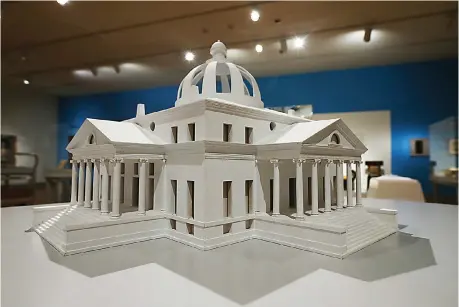  ?? AP Photo/Steve Helber ?? ■ A model of the 1792 design by Thomas Jefferson for the White House is part of an exhibit entitled “Thomas Jefferson, Architect: Palladian Models, Democratic Principles, and the Conflict of Ideals” seen Oct. 16 at the museum in Norfolk, Va.