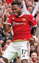  ??  ?? ICING ON THE CAKE: Fred celebrates after scoring United’s fifth and final goal